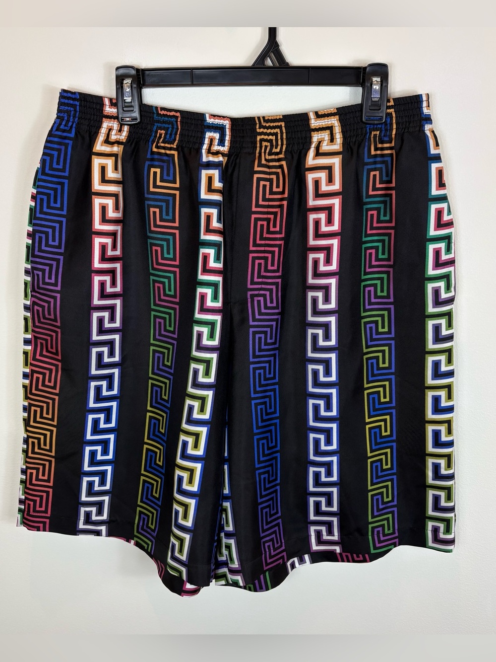VERSACE 2021 Runway Neon Greca Silk Twill Shorts Sz M (50 IT)